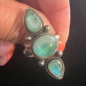 925 STERLING SILVER OCEAN BLUE OPAL RING